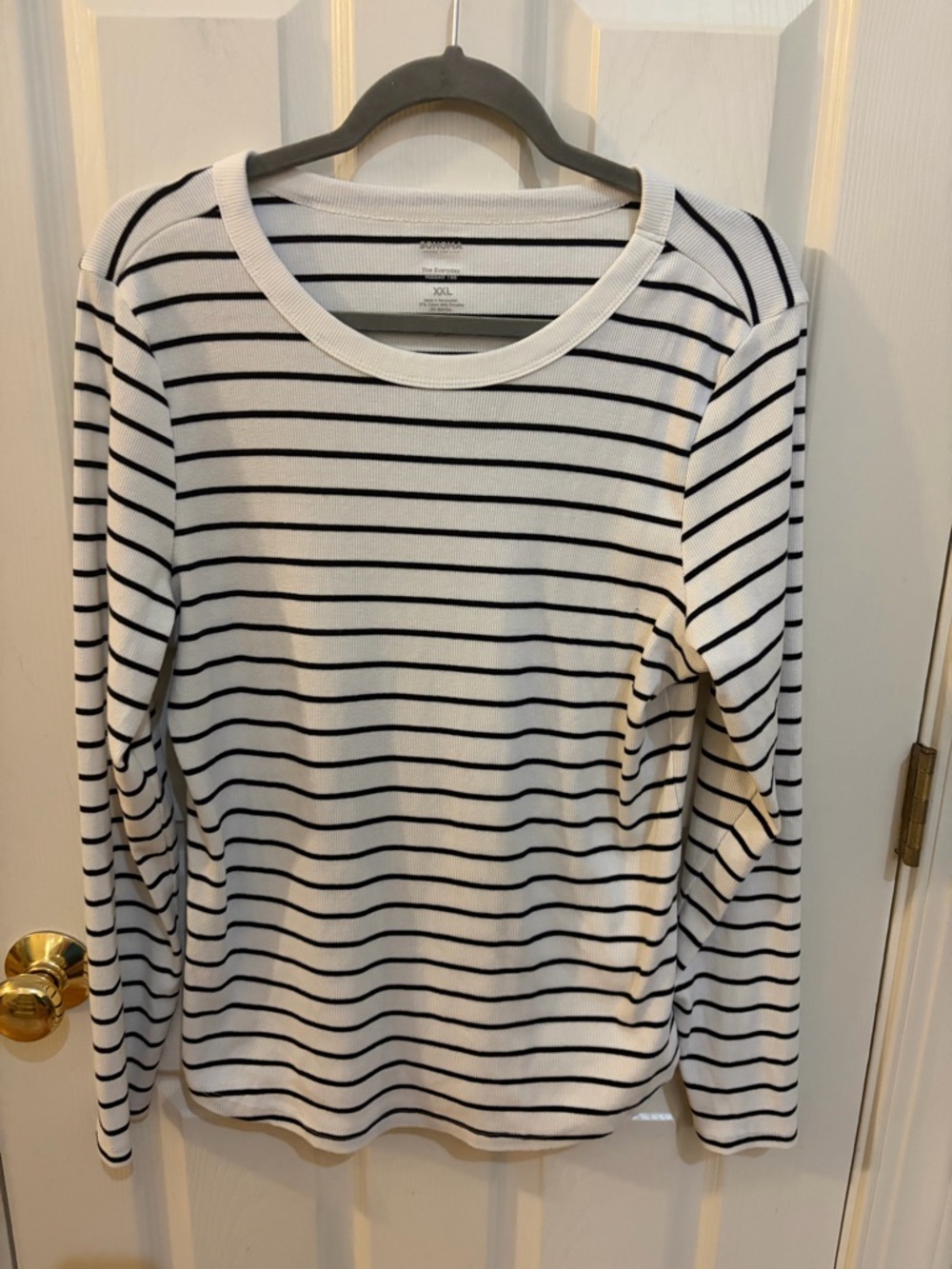 Sonoma Striped Ribbed Long Sleeve Tee XXL Black & White Minimalist Cotton Blend